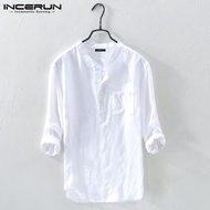 polo for men formal attire long sleeve INCERUN Men Shirt Cotton 3/4 Sleeve Stand Collar Harajuku Top