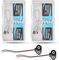 9 Volt Rechargeable Batteries, 1300 mAh 9 V Lithium-Ion Battery + USB-C Charging Cable + 9 V Battery
