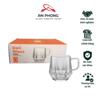 Set of 6 high-quality transparent glass cups with thick handles, capacity 165ml/280ml, simple design