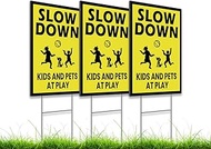 3 Pack Single Sided 8x12 Please Slow Down Kids and Pets at Play Yard Sign with Metal H-Stakes - Chil