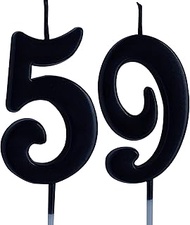 Black 59th Birthday Candle, Number 59 Years Old Candles Cake Topper, Woman Or Man Party Decorations,