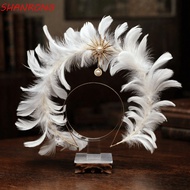 SHANRONG Virgin Mary Queen Tiara, Glory Shape Double Layer Feather Glory Crown Headband, Korean Styl