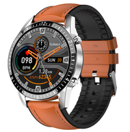 全城熱賣 - i9心率血壓血氧遙控拍照游泳級藍牙通話商務通話智慧手錶（皮帶-銀棕）