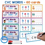 60 Pcs CVC Words Spelling English Cards for Kids Double Side Phonics Handwriting Educational Cards F