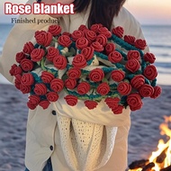 Rose Blanket Finished Knitted Handmade Crochet Rose Flower Bouquet Crochet flower blanket Birthday G