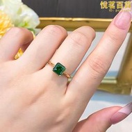 祖母綠戒指女一克拉碧璽莫桑石鑽戒18k玫瑰金公主方綠寶石求婚戒