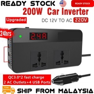 200W Car Charger Power Inverter DC 12V to 220 AC Converter 2 AC Outlets 4 USB Ports Adapter QC3.0 Di