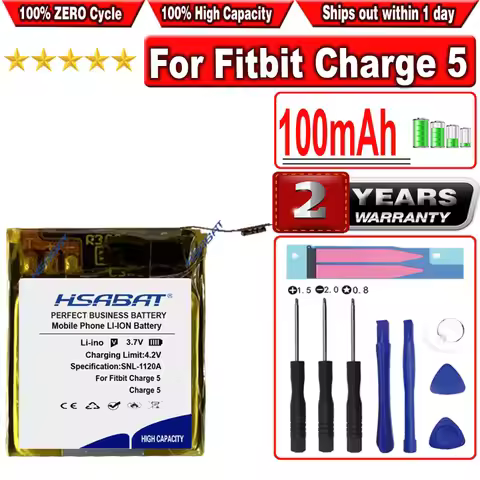 HSABAT 100mAh Battery for Fitbit Charge 5 Charge5 Smart Sport Watch