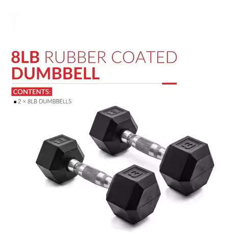8lb Rubber Hex Dumbbell Set for Home Gym, Anti-Roll Design with Grip Handle for Weightlifting & Trai