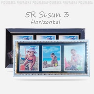 Bingkai Foto 5R Susun 3 Free Lapisan Kayu / Pigura Pajangan Dinding Gandeng 3 in 1 / Frame Foto Hori