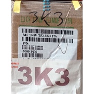 3K3 Metal Resistor 1/4Watt MF 1/4W T52-3K3-1% Taiwan Resistor