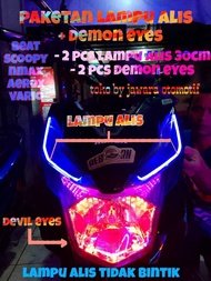 PAKETAN LAMPU ALIS LED DRL 30CM 2 PIC PLUS DEMON DEVIL EYES 2 PIC BEAT SCOPY NMAX AEROX VARIO NO BINTIK