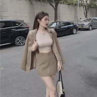 Set Bộ Vest Nữ Áo Tay Dài Phối Chân Váy Chữ A Sang Chảnh | Đen Trắng Hồng Nâu BY7134