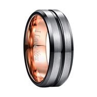 BONLAVIE Mens 8mm Tungsten Carbide Ring Blue & Black Matte Finish Beveled Edge Wedding Band