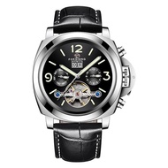 ⌚Forsining Mechanical Mens นาฬิกาสายหนังแท้ปฏิทิน Tourbillon นาฬิกาข้อมืออัตโนมัติ Relogio Masculino