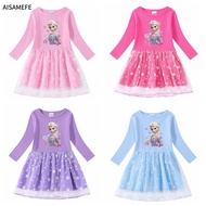 AISAMEFE Frozen Dress For Kids Girl 2023 New Cotton Frozen 2 Dress Elsa Princess Dress Star Mesh Tut