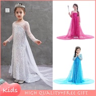Frozen Elsa Blue White Dress with Cloak Sequined Gown For Kids Girl Princess Anna Chirstmas Halloween Girls Cosplay Costume