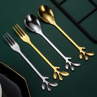 Stainless Steel Creative Leaf Spoon ins Style High-value Golden Coffee Honey Spoon Stirring Dessert 