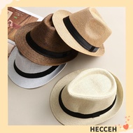 HECCEH Straw Panama Cap  Gangster Cap Wide Brim Jazz Dress Hat