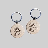 客製木頭鑰匙圈 雷雕飾品 吊飾 簡約線條似顏繪 情侶對鍊 生日禮
