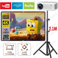 โปรเจคเตอร์	1080P Bluetooth ด้วยขาตั้งกล้อง 2.1m เครื่องฉายหนัง เครื่องฉายโปรเจ็กเตอร์ HDMI Projecto