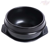 JWENTY Casserole Clay Pot, 16cm Size with Tray Korean Stone Pot, Tableware Heat-resistant Black Clas
