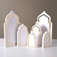 3pcs Arched Photo Frame Decor Rack, White & Gold Finish, 20cm/7.87in, 13cm/5.11in, 9cm/3.54in, Home 