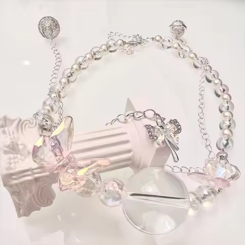 O Ring Gag Strap,Open Mouth Bite Gag Pearl Mouth Gag Transparent Beads Mouth Ball Pink Butterfly Cho
