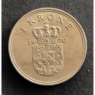 Duit Syiling Lama Danmark 5 Krone 1970