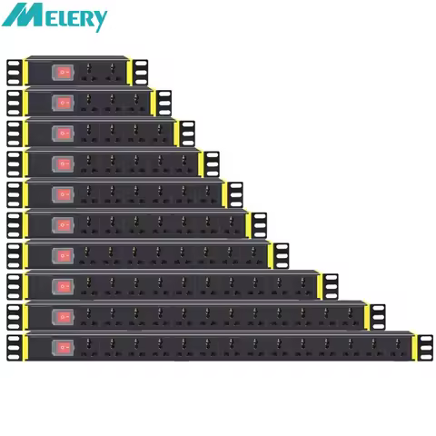 Melery PDU 1U Network Cabinet Rack Power Strip Distribution Outlet 2/3/5/6/8/12Units Universal Socke