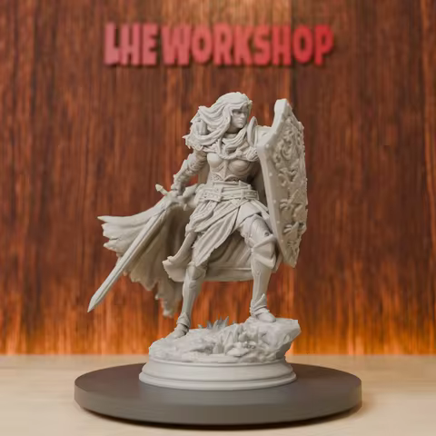 Female Paladin | Sword Shield Fighter Miniature | 28mm-75mm | Resin 3D Printed DND Pathfinder Mini |