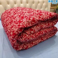 飯店民宿家用喜慶全棉鮮暗紅色細斜紋鬆葉印花被子四件套床單枕頭