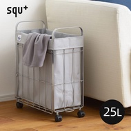 日本squ+ - SUN&amp;WASSER鐵線摺疊洗衣籃/置物籃(附輪)-北歐灰-25L