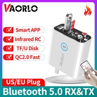 VAORLO 2 IN 1 Bluetooth 5.0ตัวรับเครื่องส่งสัญญาณเสียงQC2.0 Fast ChargerแอพนำสมัยอินฟราเรดรีโมทคอนโทรลAUX RCAขนาด3.5มม.TF Card U Diskแจ็คสเตอริโอไร้สายสำหรับทีวีลำโพงPCหูฟัง