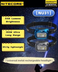 NITECORE NU31 Triple Output Lightweight Headlamp 550Lumens USB-C Rechargeable Headlight Built in Bat