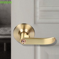 INSTORE Privacy Door Handle, Satin Brass Finish Interior Reversible Door Lock Lever, Easy To Install with Round Trim Straight Lever Hardware Lockset For Left/Right Handed