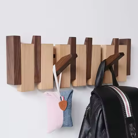 Wall Mounted Walnut Black Coat Rack Solid Wood Clothes Hook Dropshipping Entrance Door Hanger Coat R