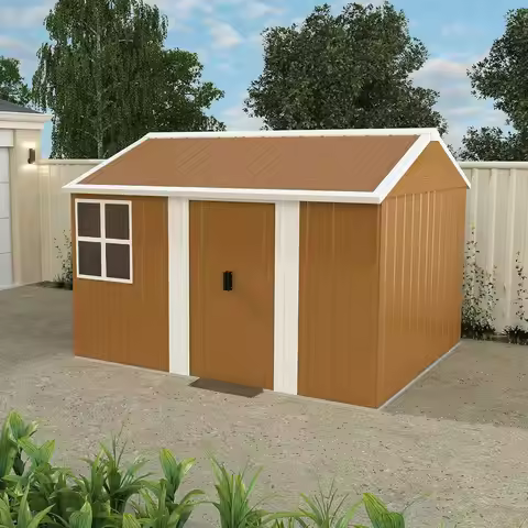 8X10 FT Outdoor Storage Shed with Windows, Lockable Door & Ventilation - Weatherproof Metal Garden S