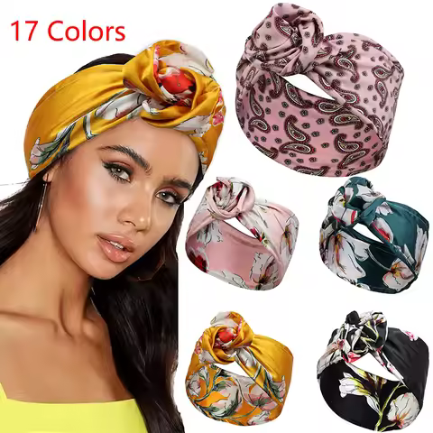Golden Velvet Wire Headbands for Women Turban Stretch Bandana Knot Headwrap Amoeba lily Print Hairba