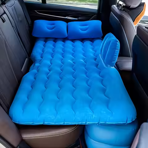 Outdoor inflatable bed, car rear seat inflatable mattress with manual inflation valve, blue multi-pu