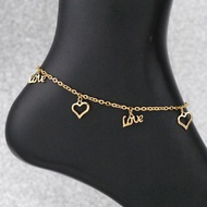 New Hollow Peach Heart Love Pendant Stainless Steel Gold-plated Anklet Women Gift Jewelry