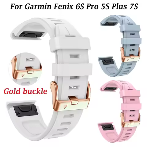 20mm Silicone Rose Gold Buckle Smartwatch Band For Garmin Fenix 7S 6S Pro 5S Plus Strap Quick Releas