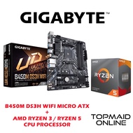 GIGABYTE AMD AM4 B450M DS3H WIFI MICRO ATX MOTHERBOARD COMBO WITH AMD RYZEN 5 5500 / 5600