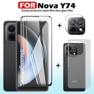 3-In-1 For Huawei Nova Y74 Full Coverage HD Screen Film + Camera Lens Protector + Carbon Fiber Back 
