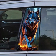 2 miếng dán hoạt hình hình con'sói - Miếng dán trụ B bằng nhựa vinyl bền chắc cho xe hơi, tự dính, c