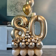 56Pcs Chrome Gold Sand White Number Balloons Set 40inch Number Foil Balloons for Happy 30 40 50th Bi