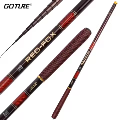 Goture RED-FOX Ultra Light Carbon Fiber Stream Fishing Rod 3.0M 3.6M 4.5M 5.4M 6.3M 7.2m Telescopic 