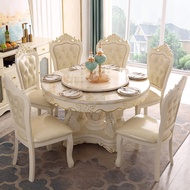 European Style Luxury Round Marble Dining Table Chair Set 8-Seater Meja Makan Mewah