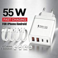 EU Plug Type C/E/F (220-240V) Fast Charging Wall Charger 55W Super Fast Charger 2 USB-A + 2 USB-C, O