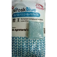 ( 1KG ) Baja Nifosk Blue Cap Kuda Merah (12:12:17+B+B+15S+TE) Baja Bunga &amp; Buah ( REPACK )